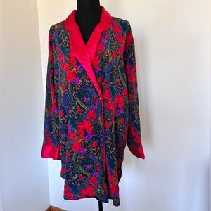Vintage Victoria's Secret Red and Blue Floral Robe Size M